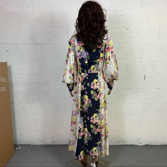 Jill Stuart Paola Mixed Floral Print Tie Neck Long Sleeve Silk Midi Dress 4 - Picture 7 of 10